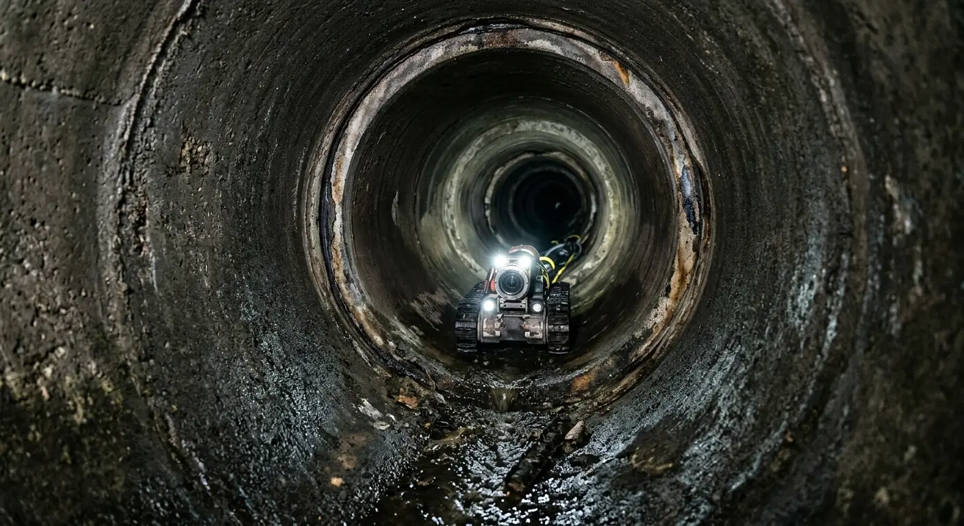Robotic sewer camera inspecting pipe interior for Sewer Line Cleaning in Ellettsville